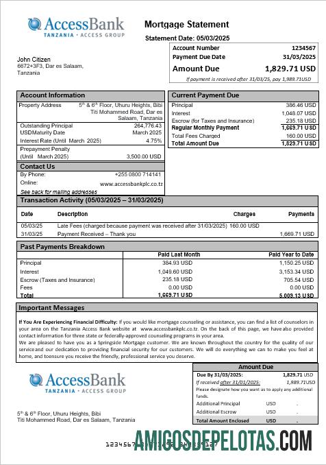 Extrato de hipoteca do Banco de Acesso da Tanzânia em formatos Word e PDF amostra